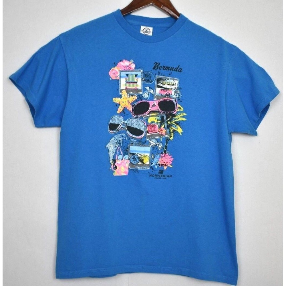 Vintage Delta Pro Weight Cruise Liner Bermuda Norwegian Blue T‎ Shirt Size Large